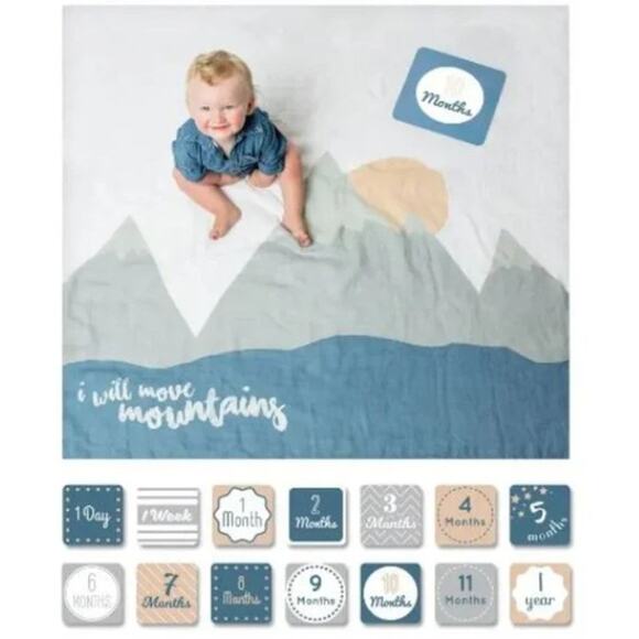 NEW! Lulujo Baby's First Year I Will Move Mountains Blanket & Milestone Cards - Picture 1 of 5